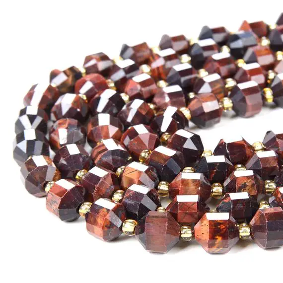 6mm Red Tiger Eye Gemstone Faceted Prism Double Point Cut Loose Beads (d37)