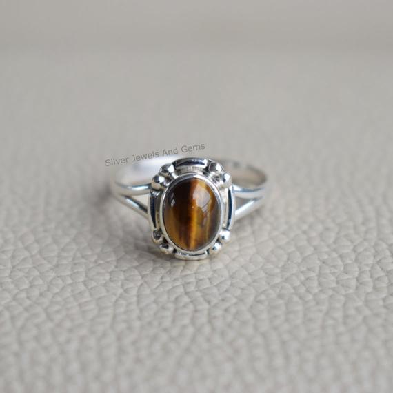 Natural Tiger Eye Ring-handmade Silver Ring-925 Sterling Silver Ring-designer Oval Tiger Eye Ring-gift For Her-anniversary Ring-promise Ring