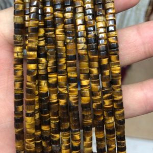Shop Tiger Eye Rondelle Beads! Yellow Tiger Eye Stone Beads, Natural Gemstone Beads, Rondelle Wheel Beads 2x4mm 15'' | Natural genuine rondelle Tiger Eye beads for beading and jewelry making.  #jewelry #beads #beadedjewelry #diyjewelry #jewelrymaking #beadstore #beading #affiliate #ad
