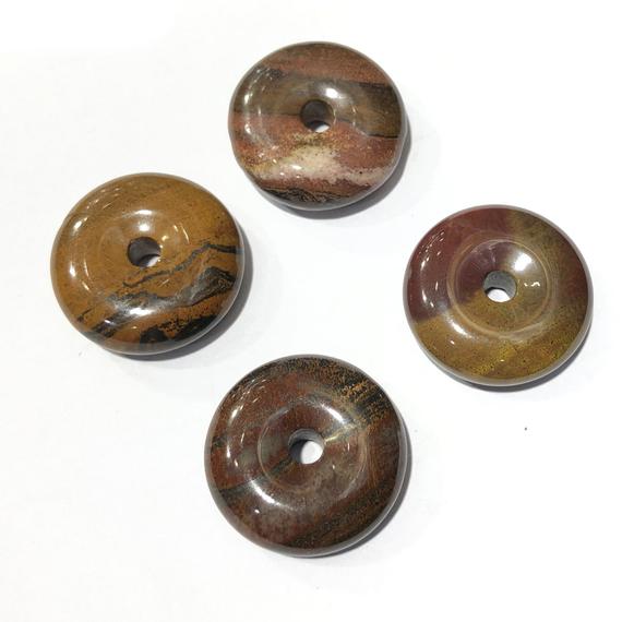 Iron Tiger Eye Pendant Beads, Natural Gemstone Beads, 25mm Donut Pendant 1pc
