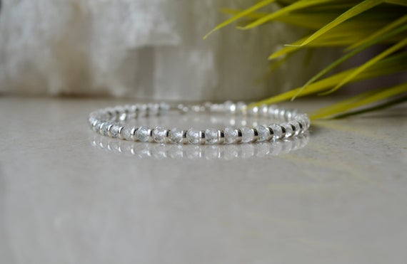 Silver Topaz Bracelet - Bracelet Femme, Genuine Topaz Jewelry, Clear Gemstone Bracelet, Delicate Bracelet, November Birthstone, Gift For Her