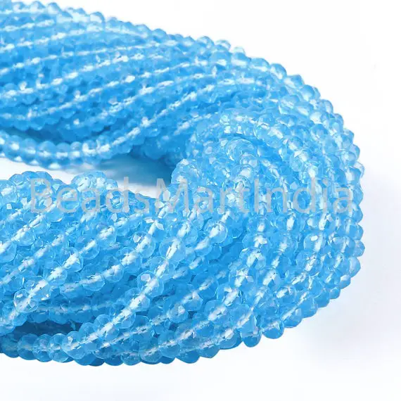 Sky Blue Topaz Quartz Faceted Rondelle Beads, 4-4.25mm Topaz Rondelle Beads, Blue Quartz Beads, Sky Blue Topaz Faceted Beads, Blue Quartz