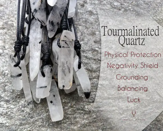 Raw Tourmalinated Quartz Pendant, Tourmalated Quartz - Black Tourmaline In Clear Quartz, Tourmaline Quartz Necklace, Good Luck Gifts