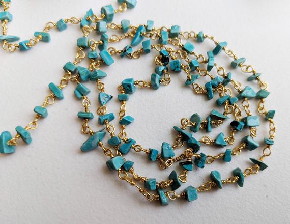 3-5mm Turquoise Wire Wrapped Chip Beads, Chinese Turquoise Rosary Bead Chain, 925 Silver Turquoise For Necklace (1foot To 5feet Options)