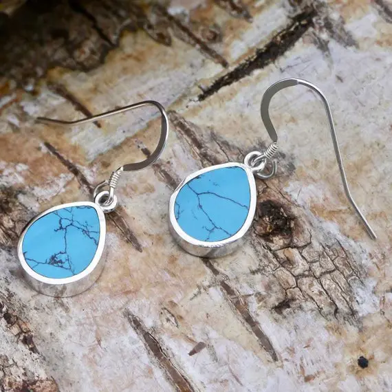 Turquoise Silver Earrings Pear Drop Design - Handmade