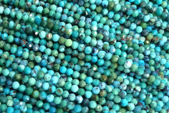 15.5" 2mm Natural Hubei Turquoise Round Micro Faceted Beads, Green Blue Multi Color Gemstone Jewelry Beads Lgyo