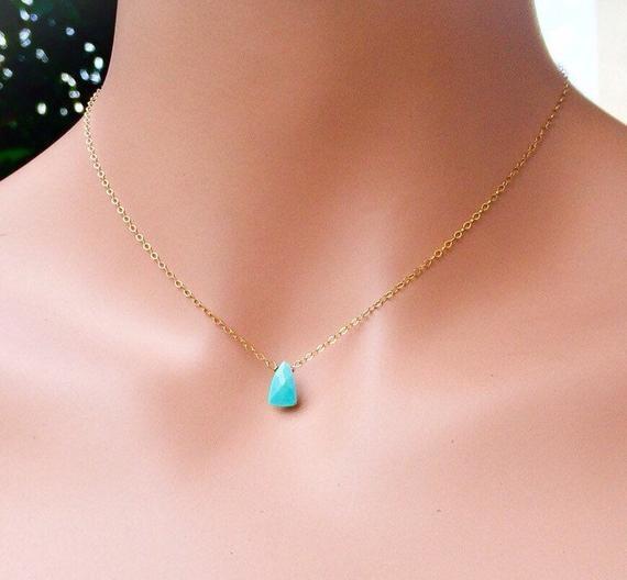 Sale Tiny Blue Pendant, Turquoise Necklace, Sleeping Beauty, Gold Fill Jewelry, December Birthday Stone