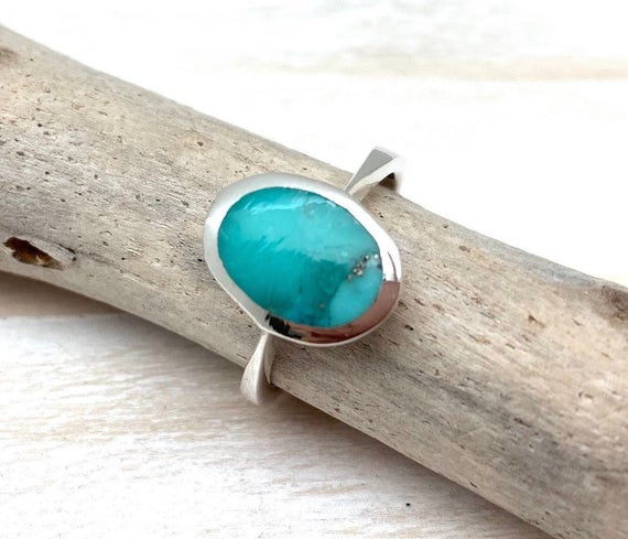Simple Turquoise Ring - Oval Turquoise Flat Ring - Modern Minimalist Turquoise Ring - Unisex Turquoise - Turquoise Size 5, 6, 7, 8, 9, 10