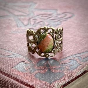 Shop Unakite Rings! Unakite and Brass Stone Adjustable Filigree Ring – orange and green | Natural genuine Unakite rings, simple unique handcrafted gemstone rings. #rings #jewelry #shopping #gift #handmade #fashion #style #affiliate #ad
