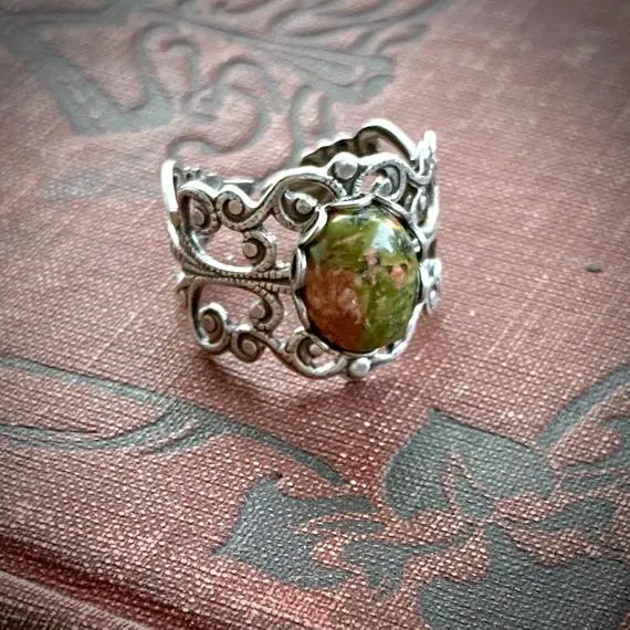 Unakite And Silver Ring