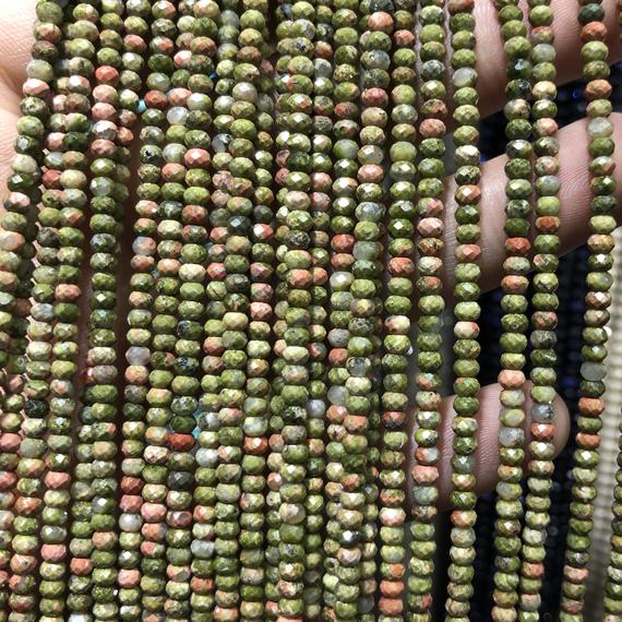 Unakite Faceted Beads, Natural Gemstone Beads, Nice Cut Rondelle Stone Beads 2x3mm 15''