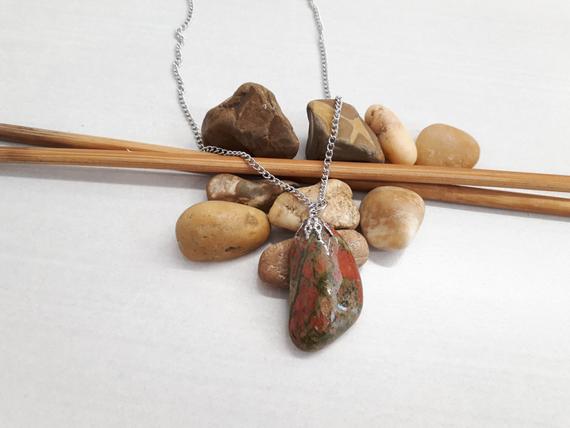 Unakite Pendant Necklace - Natural Unakite Jewelry - Unakite Crystal Necklace For Women - Unakite Birthstone Necklace - Gift For Her
