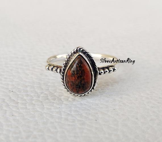 Unakite Ring ~ 925 Sterling Silver Ring~ Gemstone Ring ~ Handmade Ring~ Beatiful Ring~ Women Ring~ Stylish Ring~ Pear Stone Shape Ring..