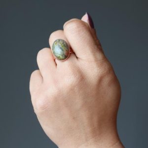 Shop Unakite Rings! Unakite Ring, Adjustable Copper | Natural genuine Unakite rings, simple unique handcrafted gemstone rings. #rings #jewelry #shopping #gift #handmade #fashion #style #affiliate #ad