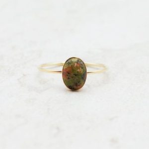 Unakite Ring, Genuine Gemstone, Hypoallergenic, Natural Gemstone, Delicate Ring, Stacking Ring, Gold Filled Ring, | Natural genuine Unakite jewelry. Buy crystal jewelry, handmade handcrafted artisan jewelry for women.  Unique handmade gift ideas. #jewelry #beadedjewelry #beadedjewelry #gift #shopping #handmadejewelry #fashion #style #product #jewelry #affiliate #ad