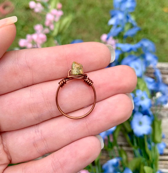 Unakite Ring, Unakite Jewelry, Natural Gemstone Ring, Crystal Jewelry, Crystal Rings, Wire Wrapped Ring, Unakite Wire Wrap, Boho Hippie Ring