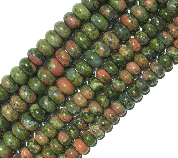 Red Green Unakite Beads, Natural Gemstone Beads, Rondelle Stone Beads 4x6mm 5x8mm 15''