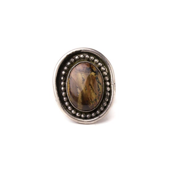 Vintage Navajo Sterling Silver & Petrified Wood Ring Size 7