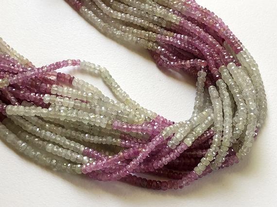 3-4mm Umba Sapphire Beads, Natural Umba Sapphire Faceted Rondelles, Umba Sapphire For Jewelry, Pink & White Sapphire (7in To 14in)-aag10
