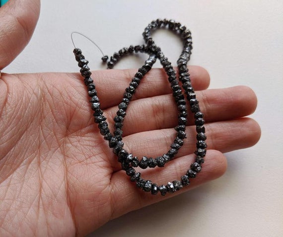 3.5-5mm Raw Black Diamond Beads, Rough Black Diamond Beads, Uncut Diamond, Raw Black Diamond Necklace (4in To 16in Options) - Ppd437