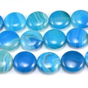 blue banded agate agate beads – blue agate beads wholesale – striped stone agate beads – blue beads – puffy coin bead -size 12-22mm -15 inch | Natural genuine beads Gemstone beads for beading and jewelry making.  #jewelry #beads #beadedjewelry #diyjewelry #jewelrymaking #beadstore #beading #affiliate #ad