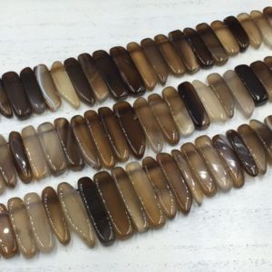 Shop Agate Bead Shapes! Polished Brown Gray Agate Stick Slice Beads Graduated Agate Beads Top Drilled Natural Agate Gemstone Bar beads 15.5" full strand | Natural genuine other-shape Agate beads for beading and jewelry making.  #jewelry #beads #beadedjewelry #diyjewelry #jewelrymaking #beadstore #beading #affiliate #ad