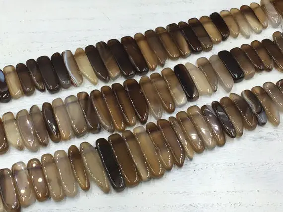 Polished Brown Gray Agate Stick Slice Beads Graduated Agate Beads Top Drilled Natural Agate Gemstone Bar Beads 15.5" Full Strand