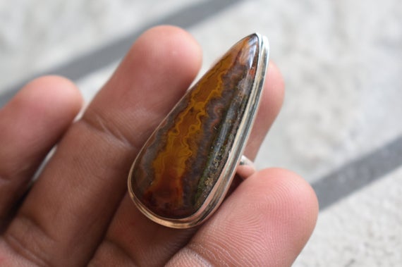 925 Silver Natural Moroccan Seam Agate Ring-moroccan Agate Ring-natural Agate Ring-agate Ring-agate Ring-gemstone Ring