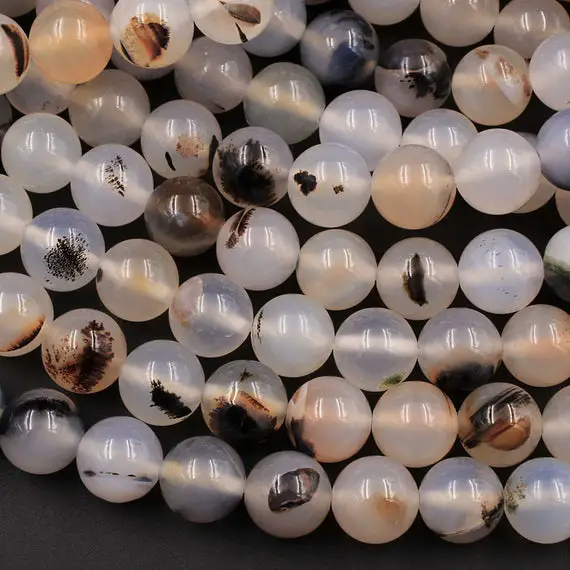 Natural Montana Agate 4mm 6mm 8mm 10mm 12mm Smooth Round Beads Amazing Dendritic Pattern 15.5" Strand