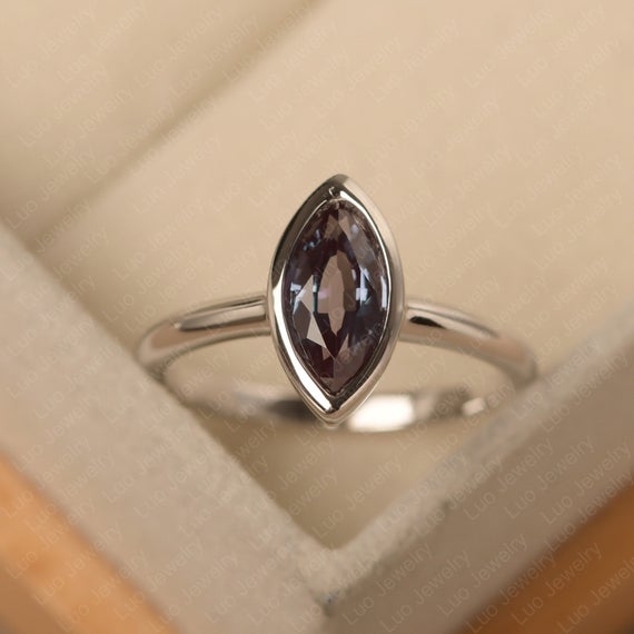 Bezel Set Minimalist Ring, Alexandrite Engagement Ring, June Birthstone, Anniversary Gifts For Women