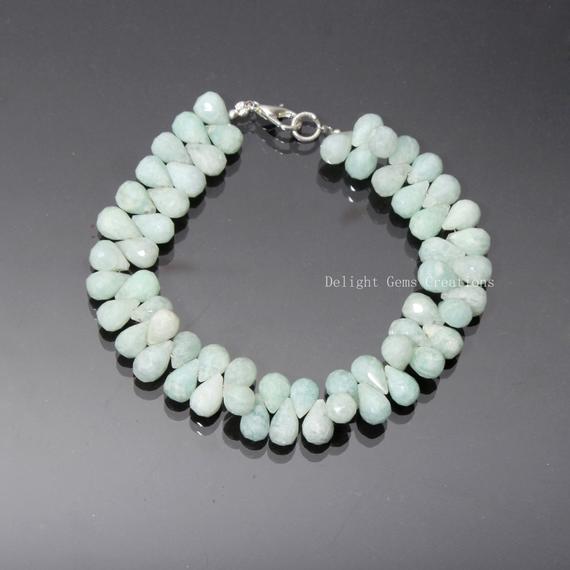 Faceted Amazonite Drops Beaded Bracelet-9x6-10x6.5 Mm Teardrops Bracelet, Aaa++ Amazonite Women's Beaded Bracelet, Christmas Gift For Her