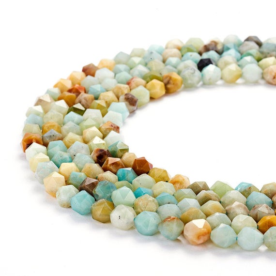 Multi-color Amazonite Faceted Star Cut Beads 8mm 15.5" Strand