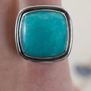 Shop Amazonite Rings! Square Amazonite Ring // Sterling Silver Ring // Statement Ring // Stone Ring // Sterling Silver //Village Silversmith | Natural genuine Amazonite rings, simple unique handcrafted gemstone rings. #rings #jewelry #shopping #gift #handmade #fashion #style #affiliate #ad