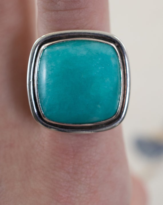 Square Amazonite Ring // Sterling Silver Ring // Statement Ring // Stone Ring // Sterling Silver //village Silversmith