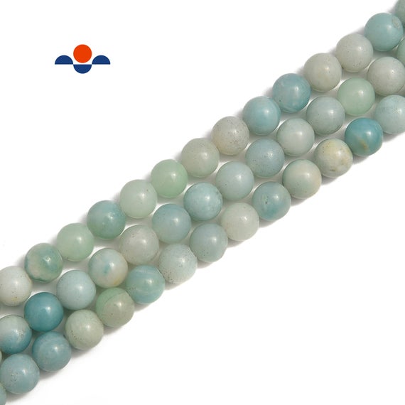 2.0mm Hole Natural Amazonite Smooth Round Beads Size 8mm 10mm 12mm 15.5" Strand