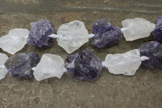 Clear Quartz And Purple Amethyst Nuggets - Natural Gemstone Raw Nugget Beads - Nugget Beads Wholesale - Raw Gemstones Wholesale -15inch