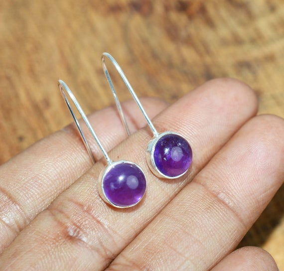 Purple Amethyst 925 Sterling Silver Round 1 Pair Wire Earring ~ Gift For Her