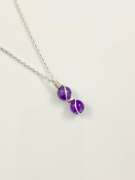 Tiny Amethyst Necklace, Sterling Silver. Tiny Crystal Necklace, February Birthstone