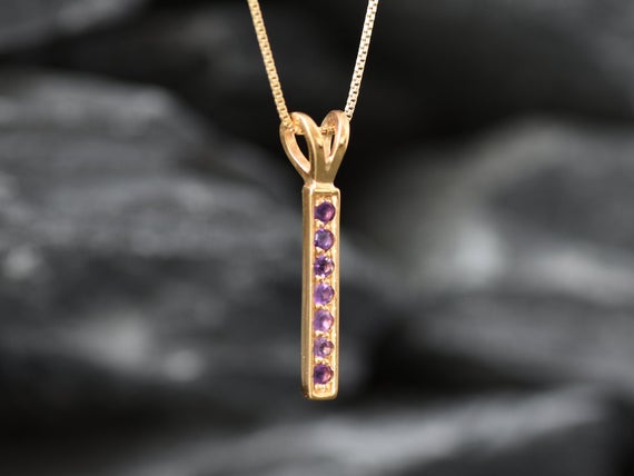 Amethyst Pendant, Purple Gold Necklace, Natural Amethyst, February Birthstone, February Necklace, Bar Pendant, Line Necklace, Gold Vermeil