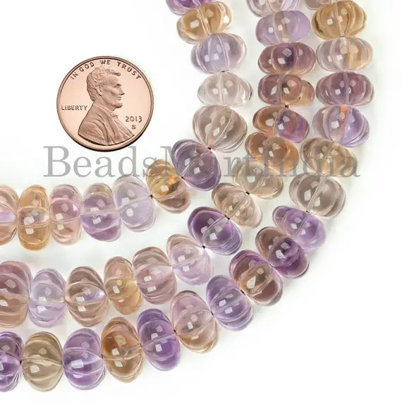 Ametrine Melon Carved Beads, Ametrine Rondelle Beads, Ametrine Pumpkin Beads, Ametrine Gemstone Beads, Ametrine Carved Gemstone Beads
