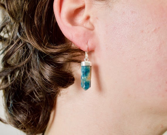 Smooth Apatite Crystal Dangle Earrings // Apatite Jewelry // Metaphysical Jewelry // Sterling Silver // Village Silversmith