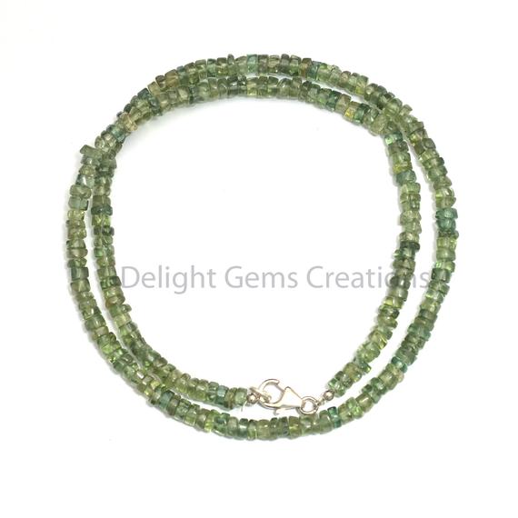Green Apatite Beaded Necklace, 4-5mm Apatite Smooth Roundel Tyre Beads Necklace, Semi Precious Stone// Transparent Gems 18 Inches Necklace