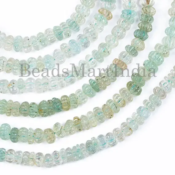 Aquamarine Carving Rondelle 7-9mm Gemstone Beads, Aquamarine Carving Beads, Aquamarine Rondelle Beads, Aquamarine Carving, Aquamarine Beads
