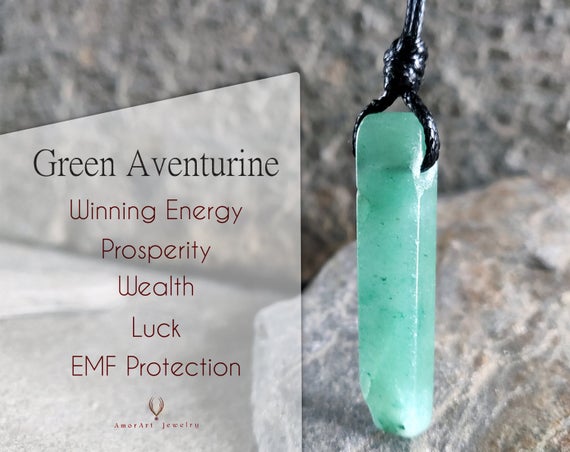 Green Aventurine Pendant, Emf Protection Necklace, Spiritual Jewelry, Good Luck Gift For Him