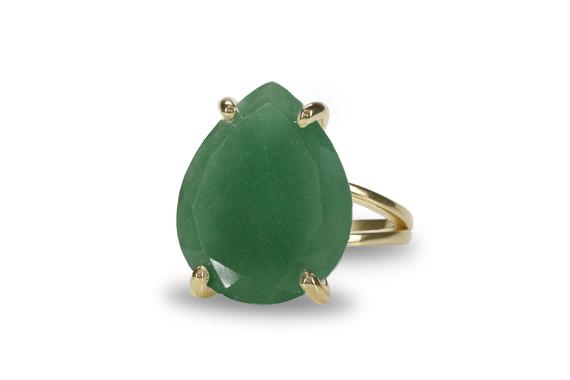 Pear Aventurine Ring · Gold Cocktail Ring · Gold Teardrop Ring · Raw Aventurine Ring · Proposal Ring · Semi Precious Ring