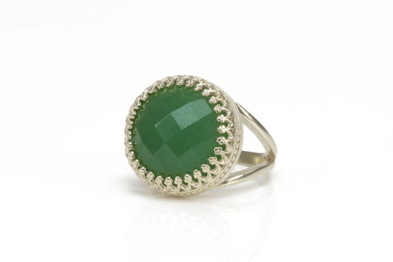 Silver Aventurine Ring · 925 Silver Ring · Statement Vintage Ring · Victorian Ring · Round Gemstone Ring · Green Ring · Custom Rings