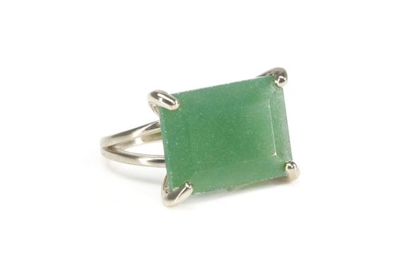 Silver Aventurine Ring · Emerald Cut Aventurine Ring · Prong Cocktail Ring · Victorian Ring · Gemstone Ring Silver · Wide Gem Ring Silver