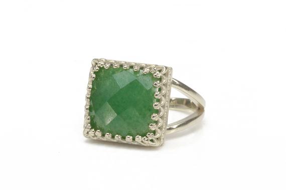 Sterling Silver Aventurine Ring · Silver Stone Ring · Square Statement Ring · Gifts For Mom · Vintage Green Ring · Lucky Ring