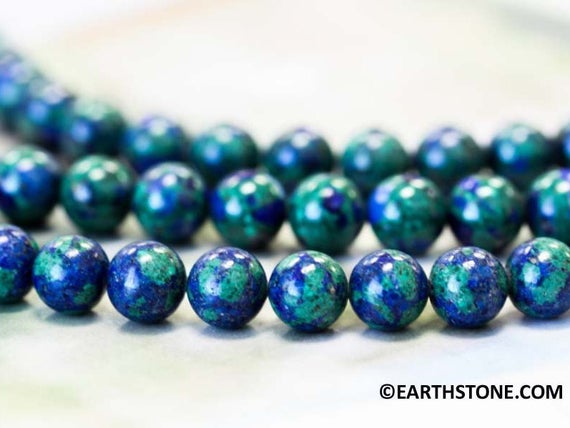 M/ Azurite Malachite 10mm Round Beads 16" Strand Genuine Azurite Gemstone Beads. High Quality For Jewelry Making