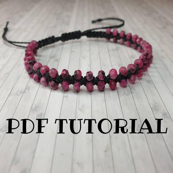 Pink Beaded Fishbone Macrame Bracelet Tutorial ~ Beginner Friendly, Instant Download, Jewellery Making, Diy Jewelry, Do It Yourself Pink Beaded Fishbone Macrame Bracelet Tutorial ~ Beginner Friendly, Instant Download, Jewellery Making, Diy Jewelry, Do It Yourself